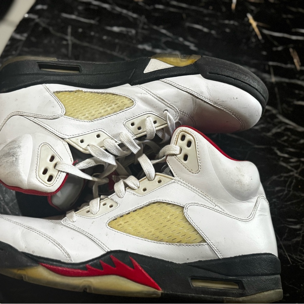 Jordan White and Red Sneakers with Gold Accents